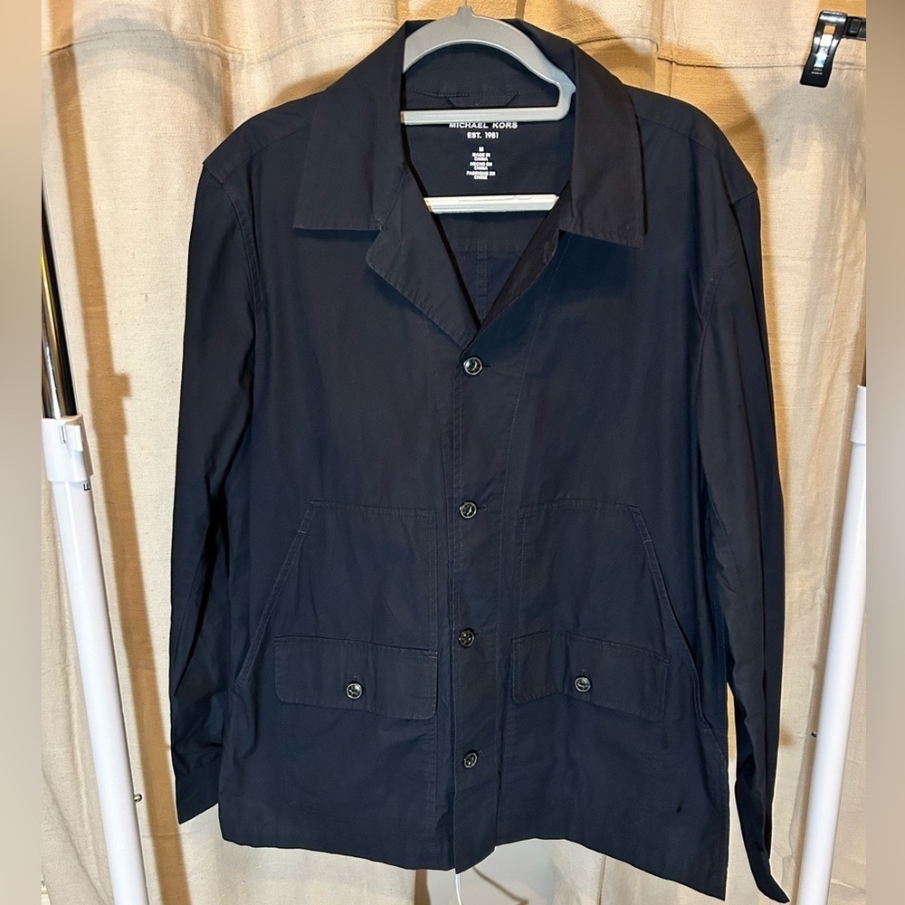 Michael Kors Shirt Jacket Mens Medium Stretch Long Sleeve Black Retail $148